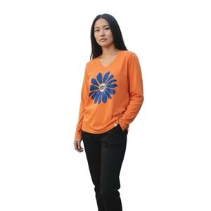 Life is Good Florida Gators Long Sleeve V-Neck Tee Orange Blue Flower Sz Small